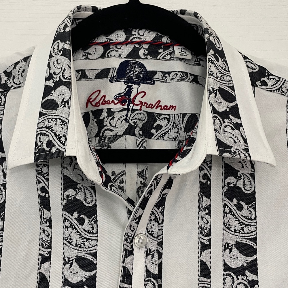 Robert Graham shirt paisley stripes M fitted classic fit - Picture 2 of 8